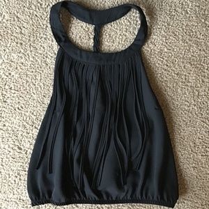 Black Fringe Loose Halter Crop Top